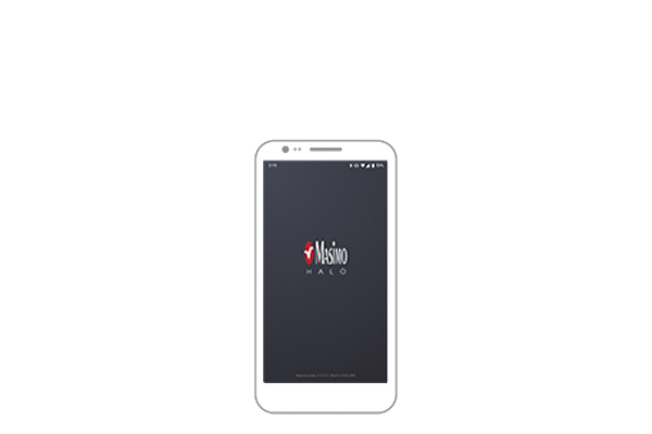 Line drawing of mobile device with Masimo Halo App start screen
