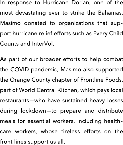 In response to Hurricane Dorian, one of the most devastating ever to strike the Bahamas, Masimo donated to organizati   