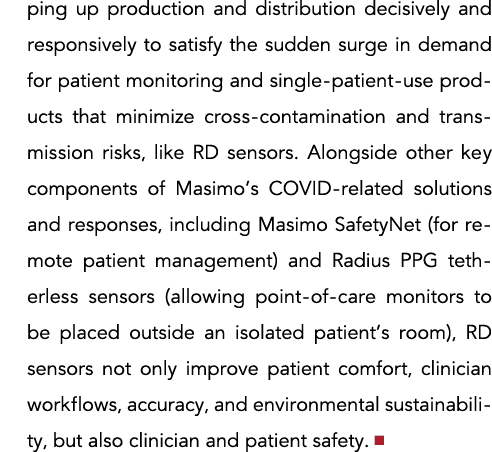 ping up production and distribution decisively and responsively to satisfy the sudden surge in demand for patient mon   