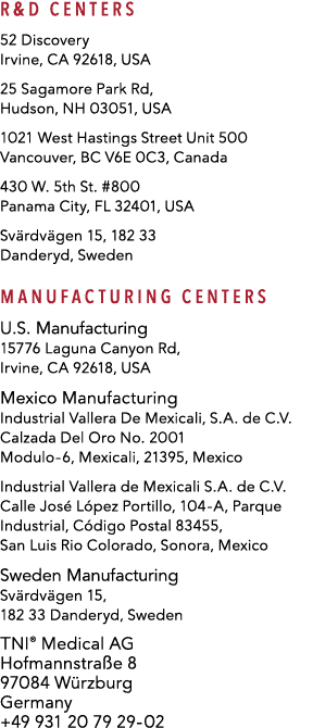 R&D CenterS 52 Discovery Irvine, CA 92618, USA 25 Sagamore Park Rd, Hudson, NH 03051, USA 1021 West Hastings Street U   