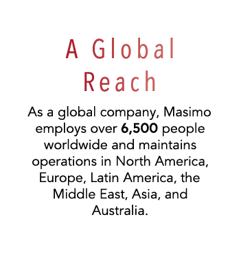 A Global Reach As a global company, Masimo employs over 6,500 people worldwide and maintains operations in North Amer   