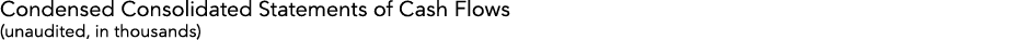 Condensed Consolidated Statements of Cash Flows (unaudited, in thousands)