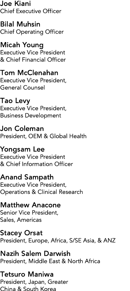 Joe Kiani Chief Executive Officer Bilal Muhsin Chief Operating Officer Micah Young Executive Vice President & Chief F   