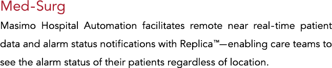 Med-Surg Masimo Hospital Automation facilitates remote near real-time patient data and alarm status notifications wit   