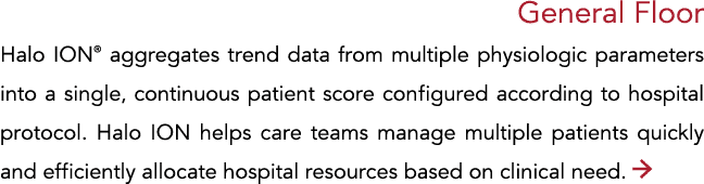 General Floor Halo ION  aggregates trend data from multiple physiologic parameters into a single, continuous patient    